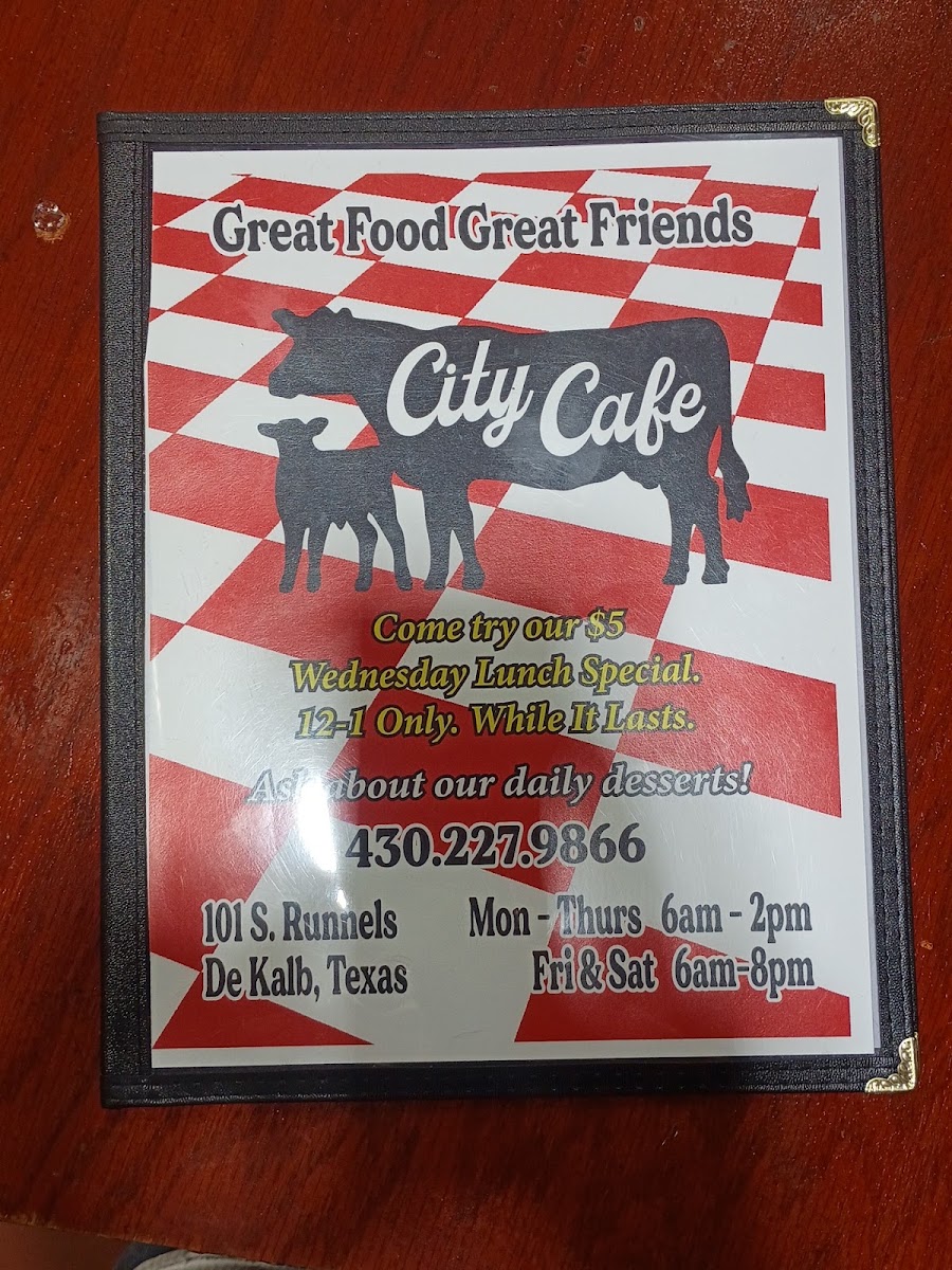 City cafe menu board