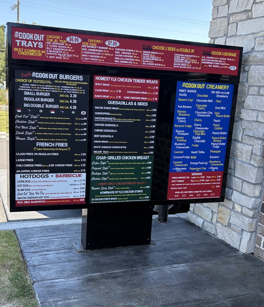 Cook Out menu board