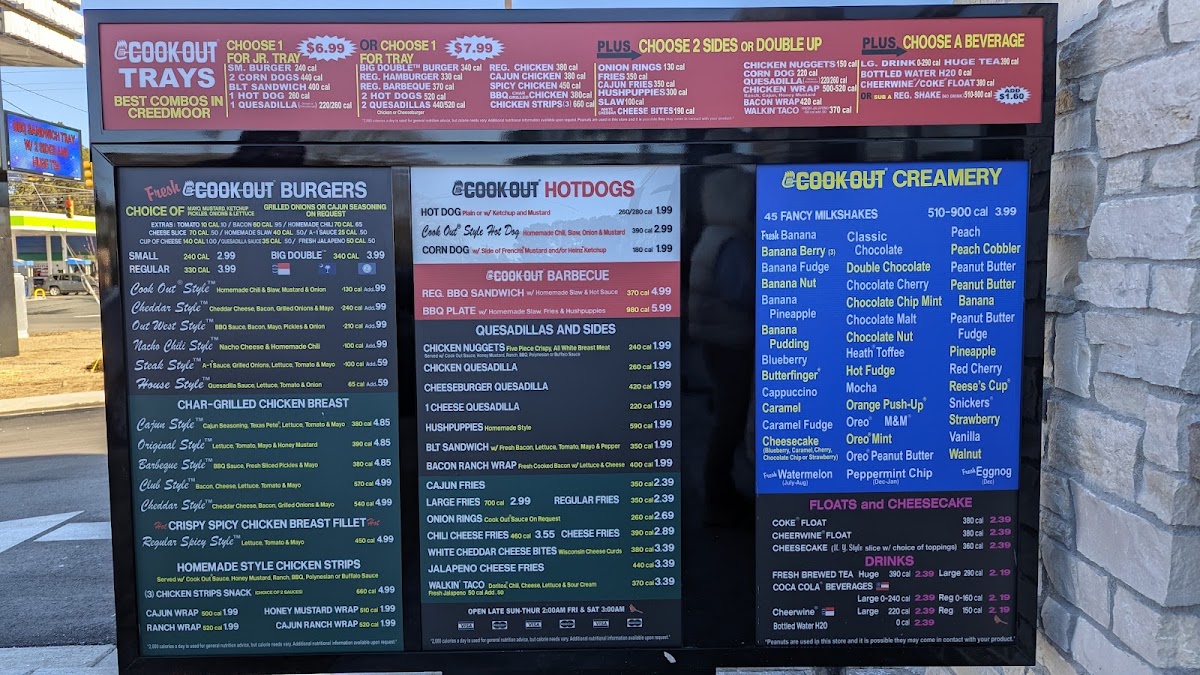 Cook Out menu board