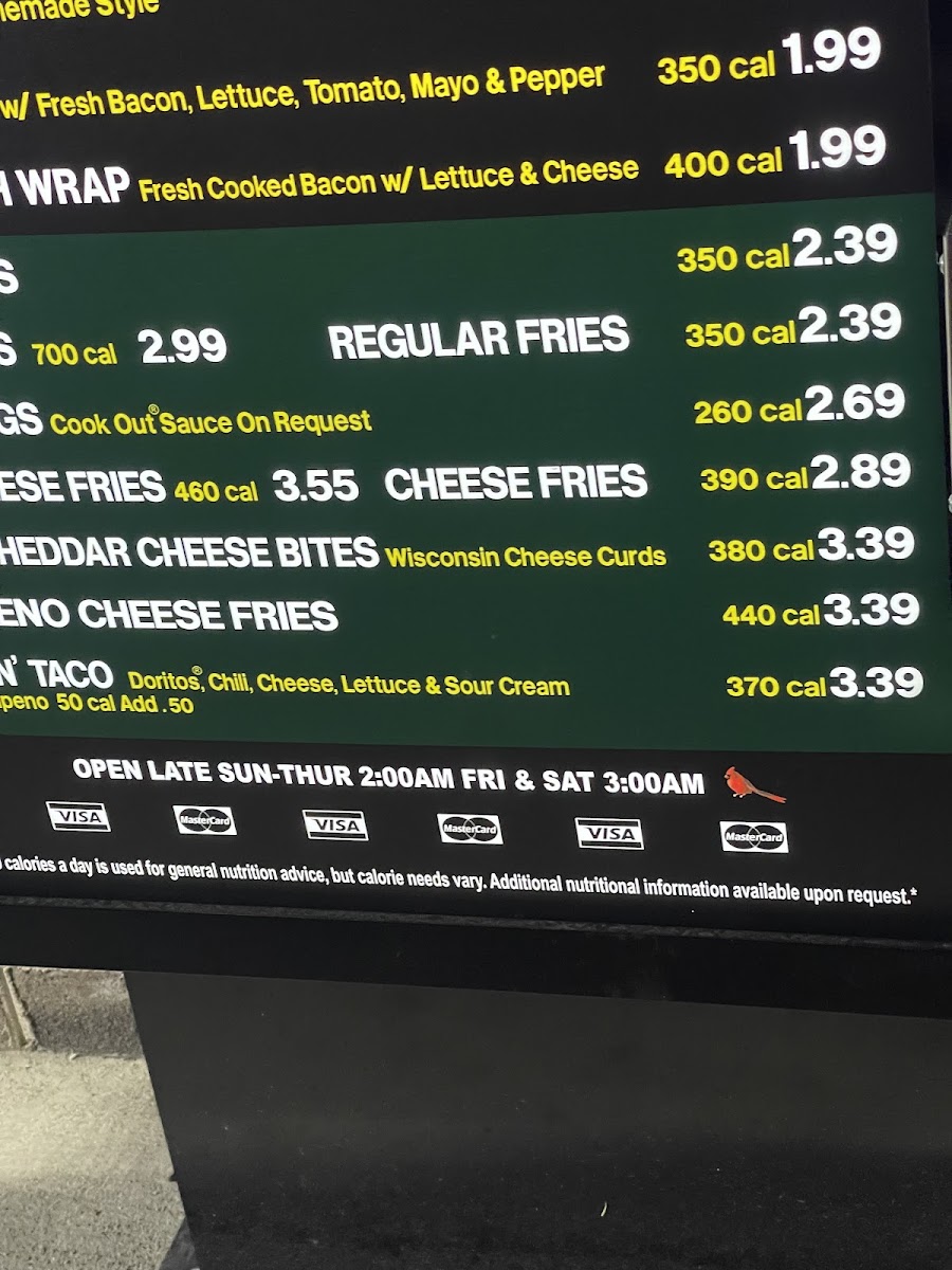 Cook Out menu board