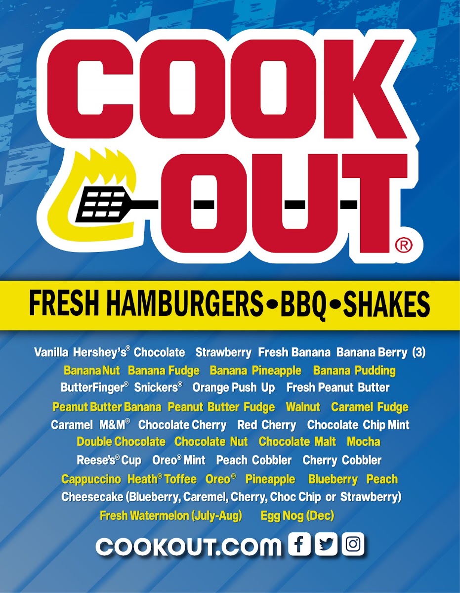 Cook Out menu board