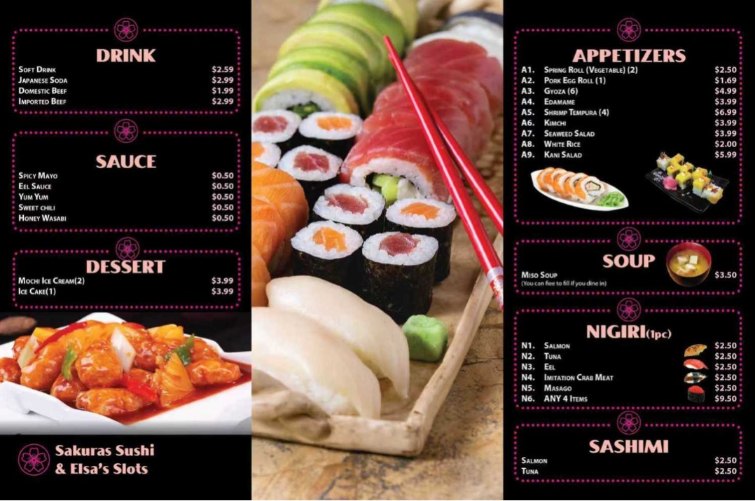 Sakura Sushi menu board