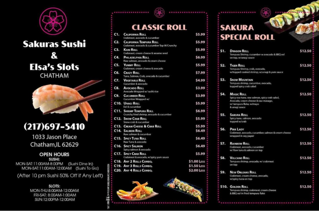 Sakura Sushi menu board