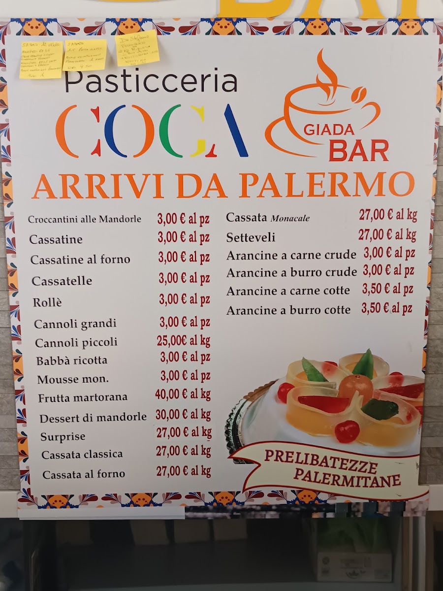 Bar Giada menu board