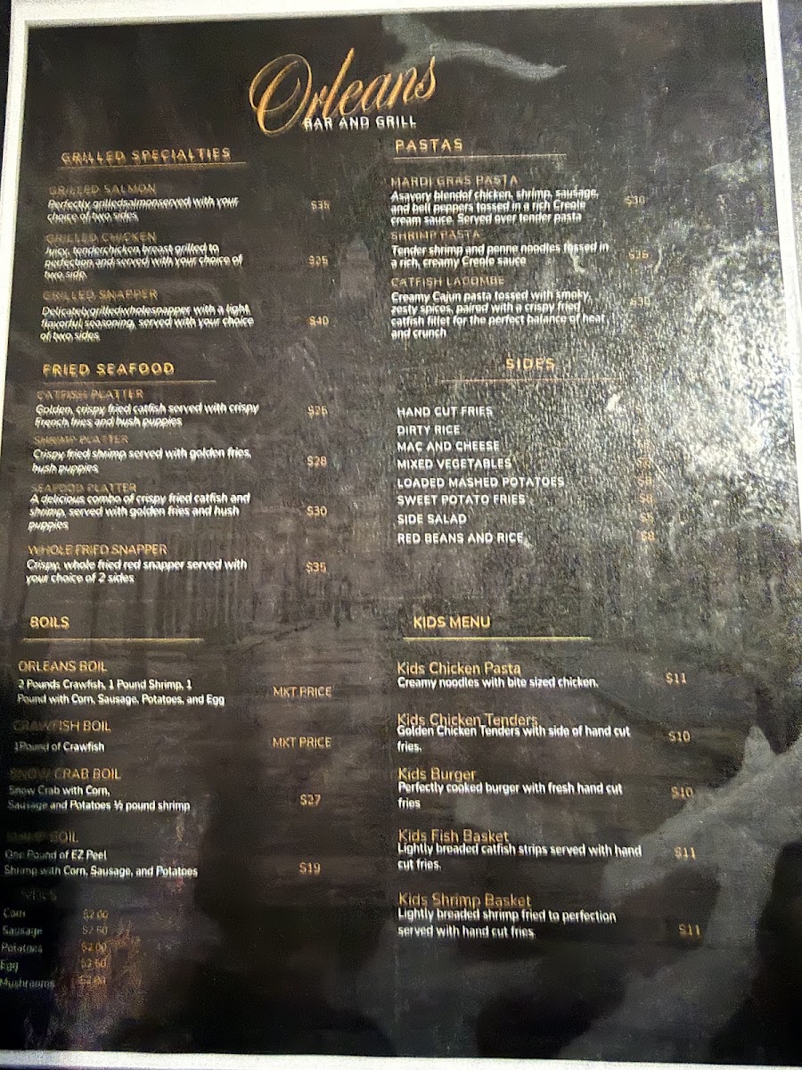 Orleans Bar and Grill menu board