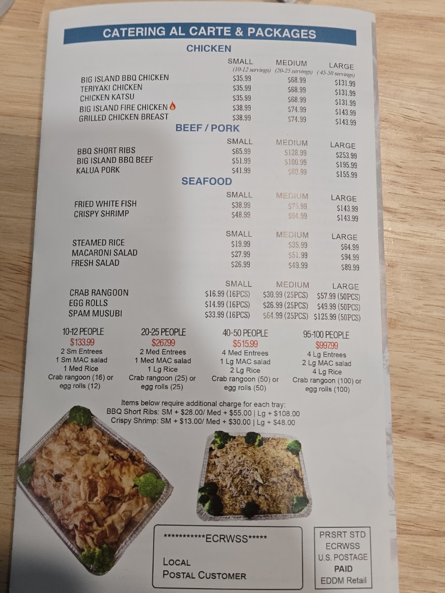 OHANA Hawaiian BBQ menu board