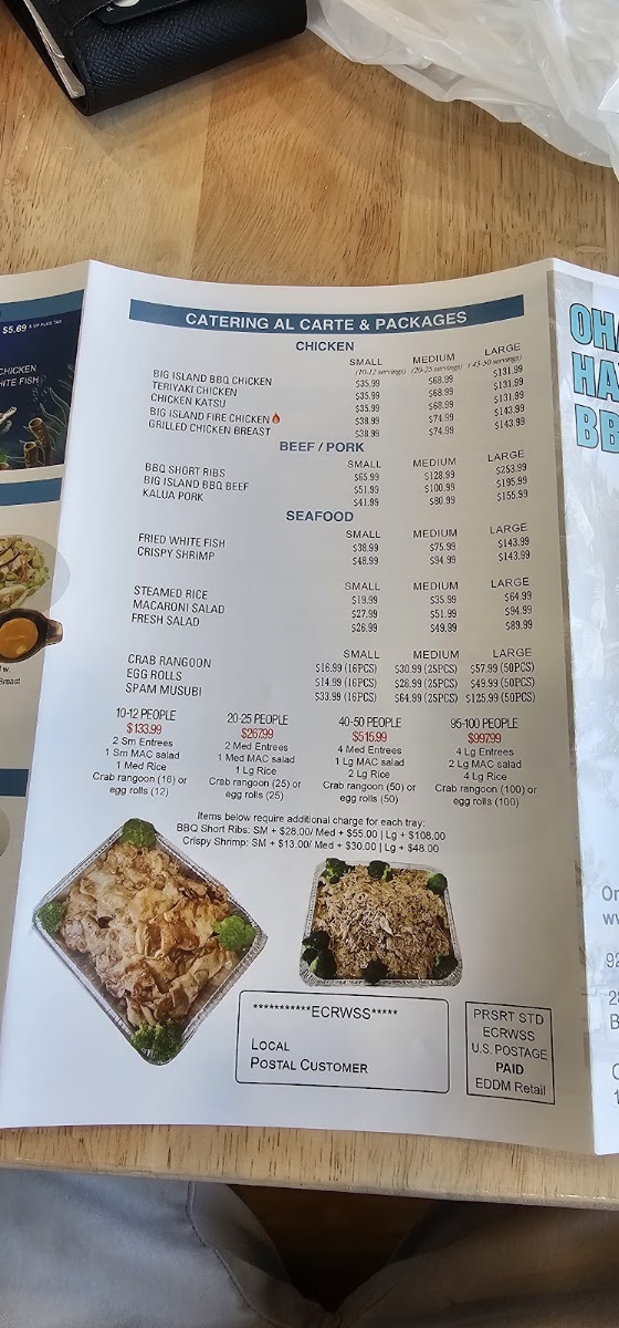 OHANA Hawaiian BBQ menu board