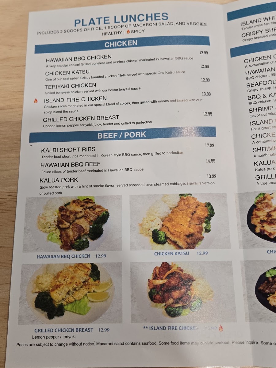 OHANA Hawaiian BBQ menu board