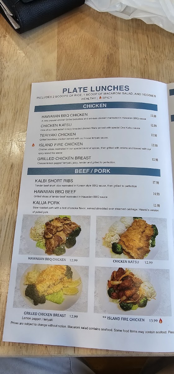 OHANA Hawaiian BBQ menu board