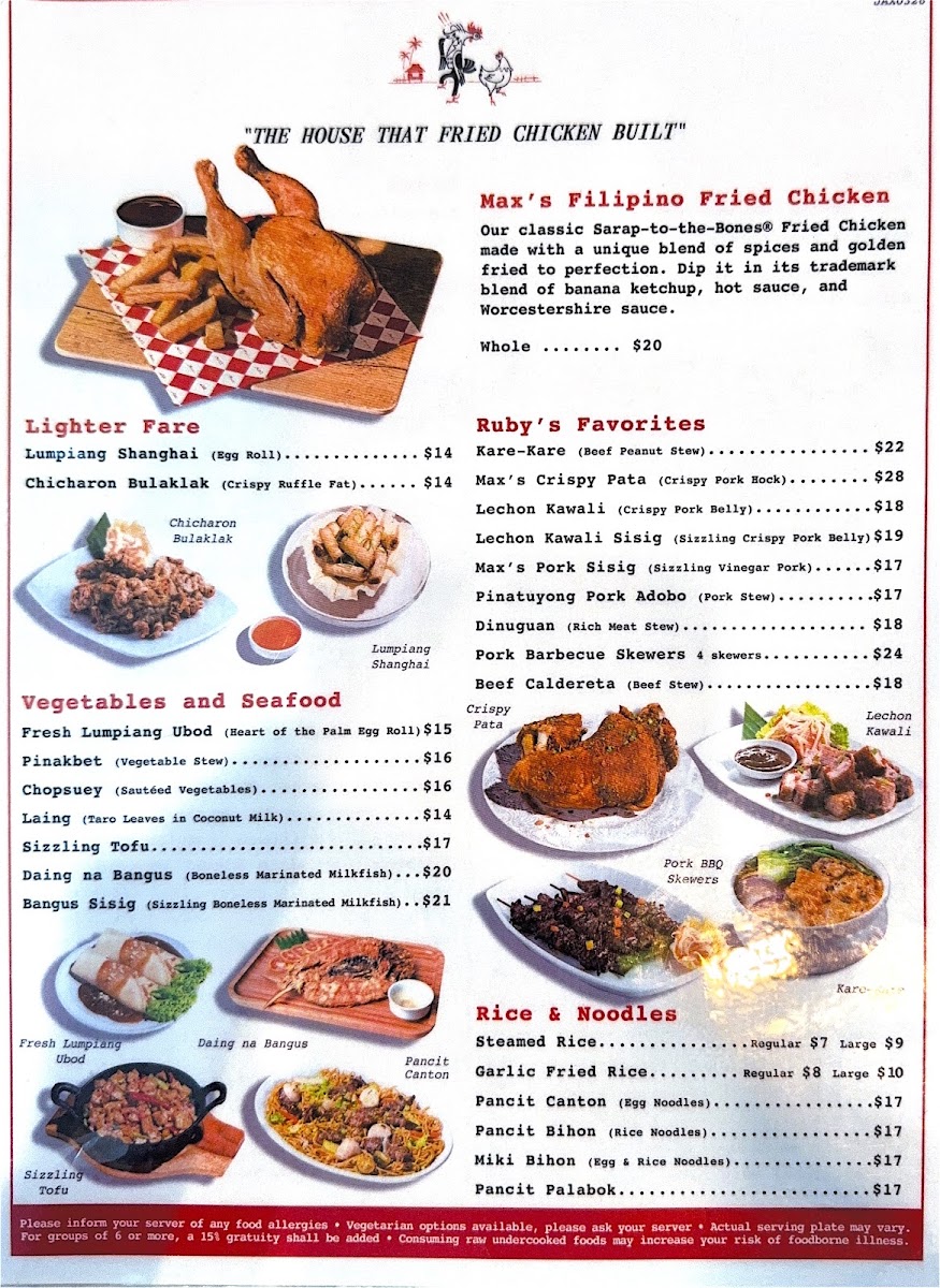 Max's Restaurant Jacksonville menu board