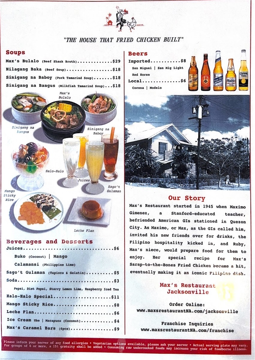 Max's Restaurant Jacksonville menu board