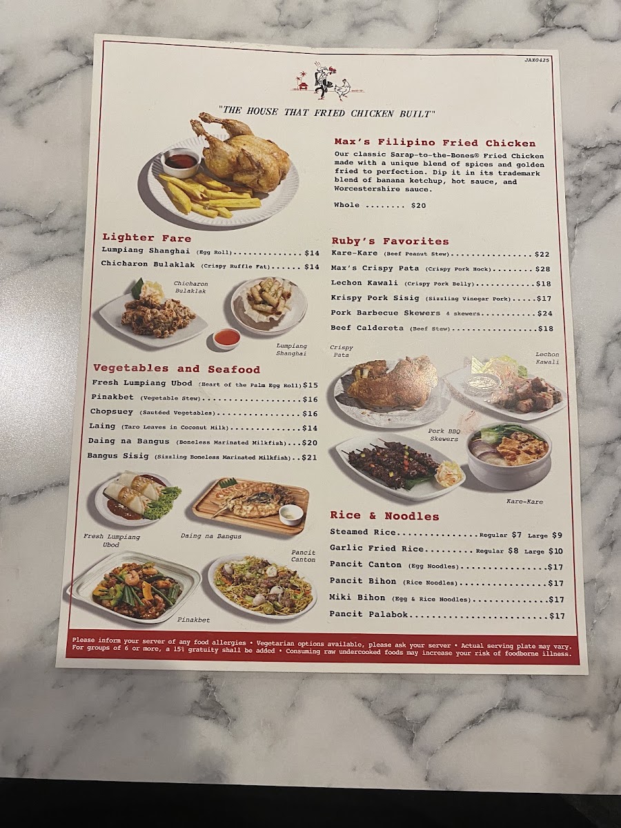 Max's Restaurant Jacksonville menu board