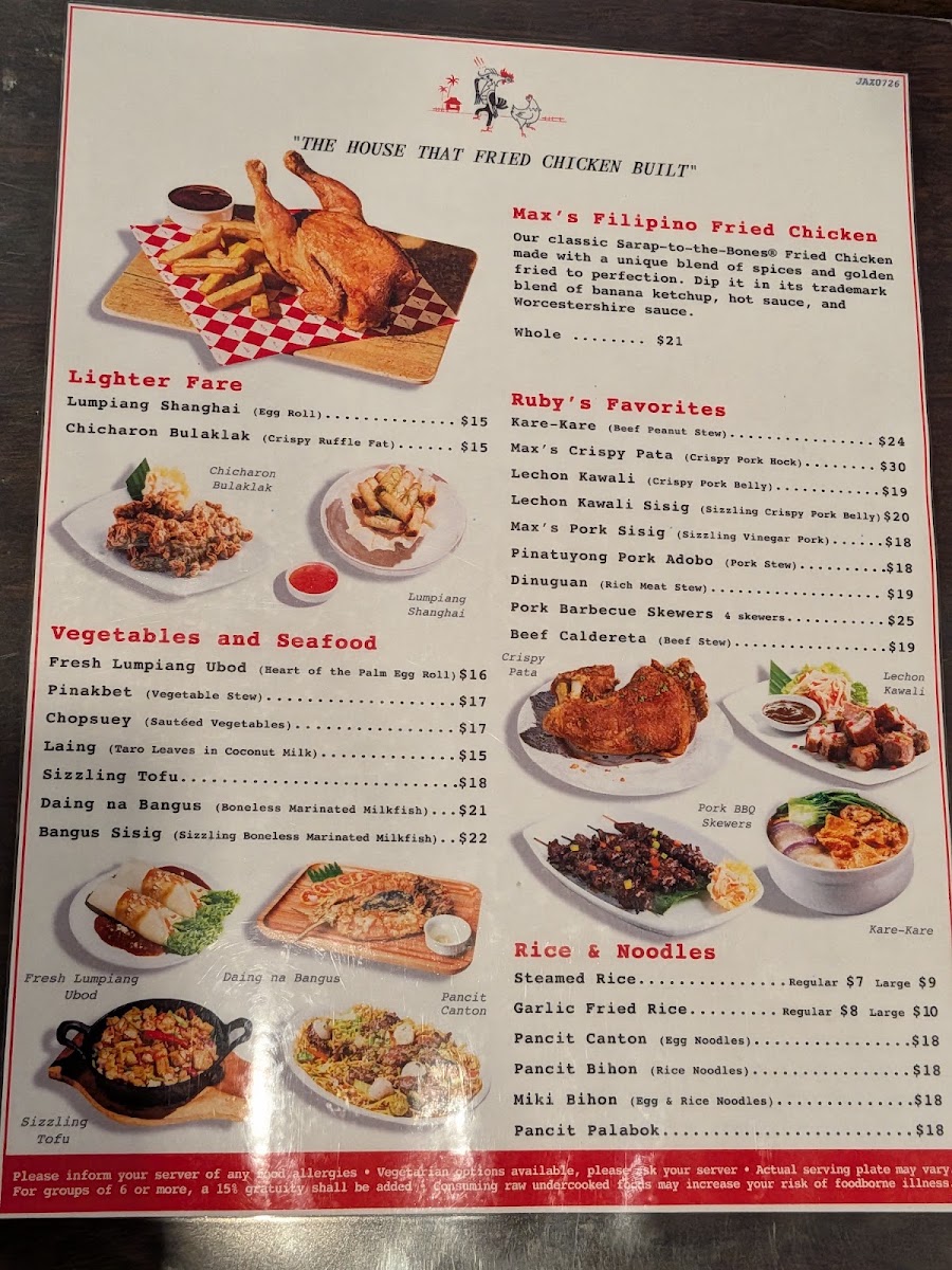 Max's Restaurant Jacksonville menu board