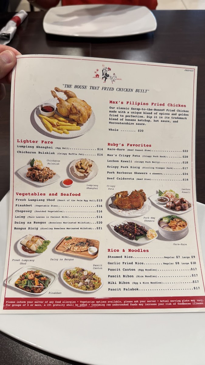 Max's Restaurant Jacksonville menu board