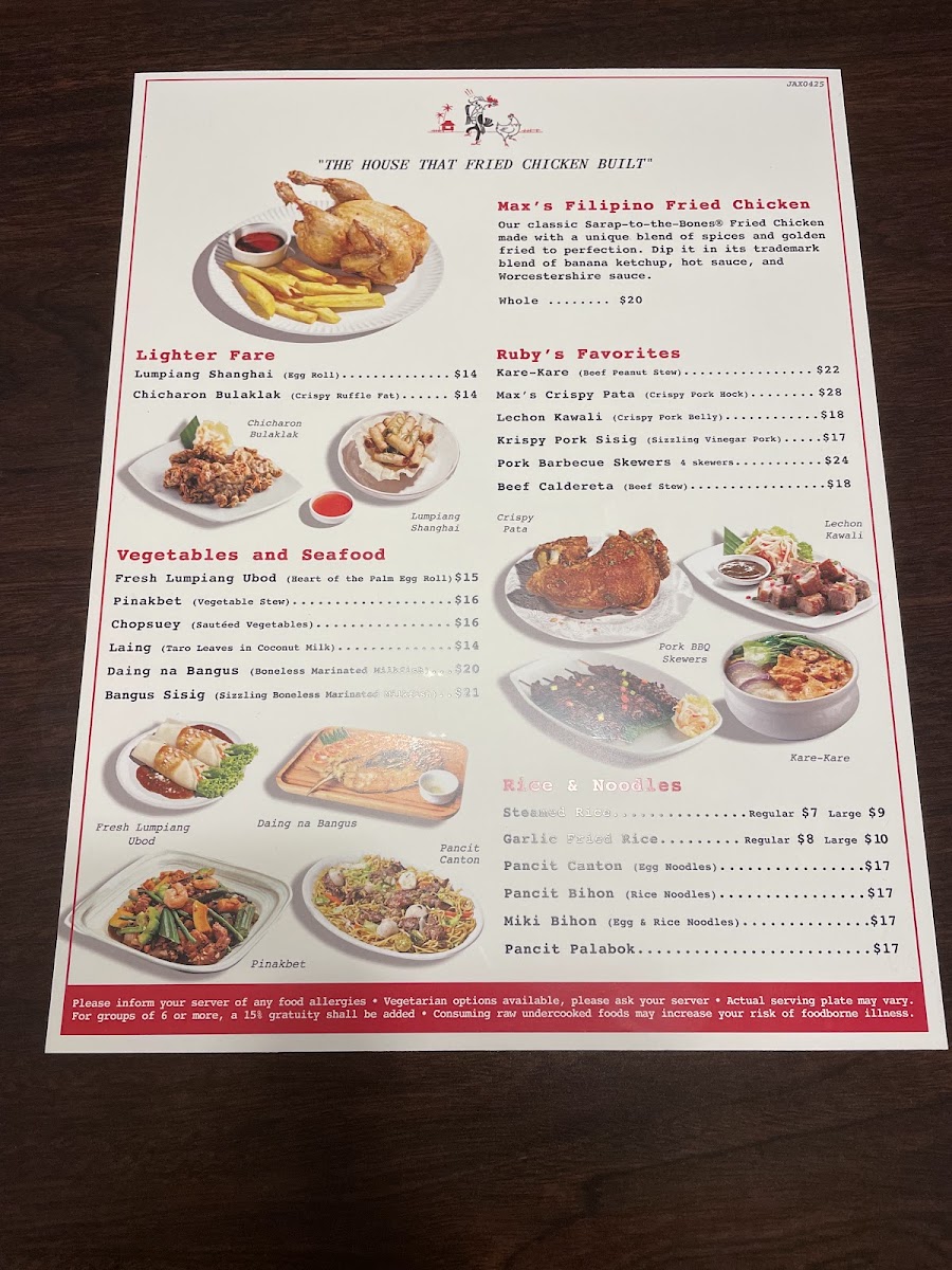 Max's Restaurant Jacksonville menu board