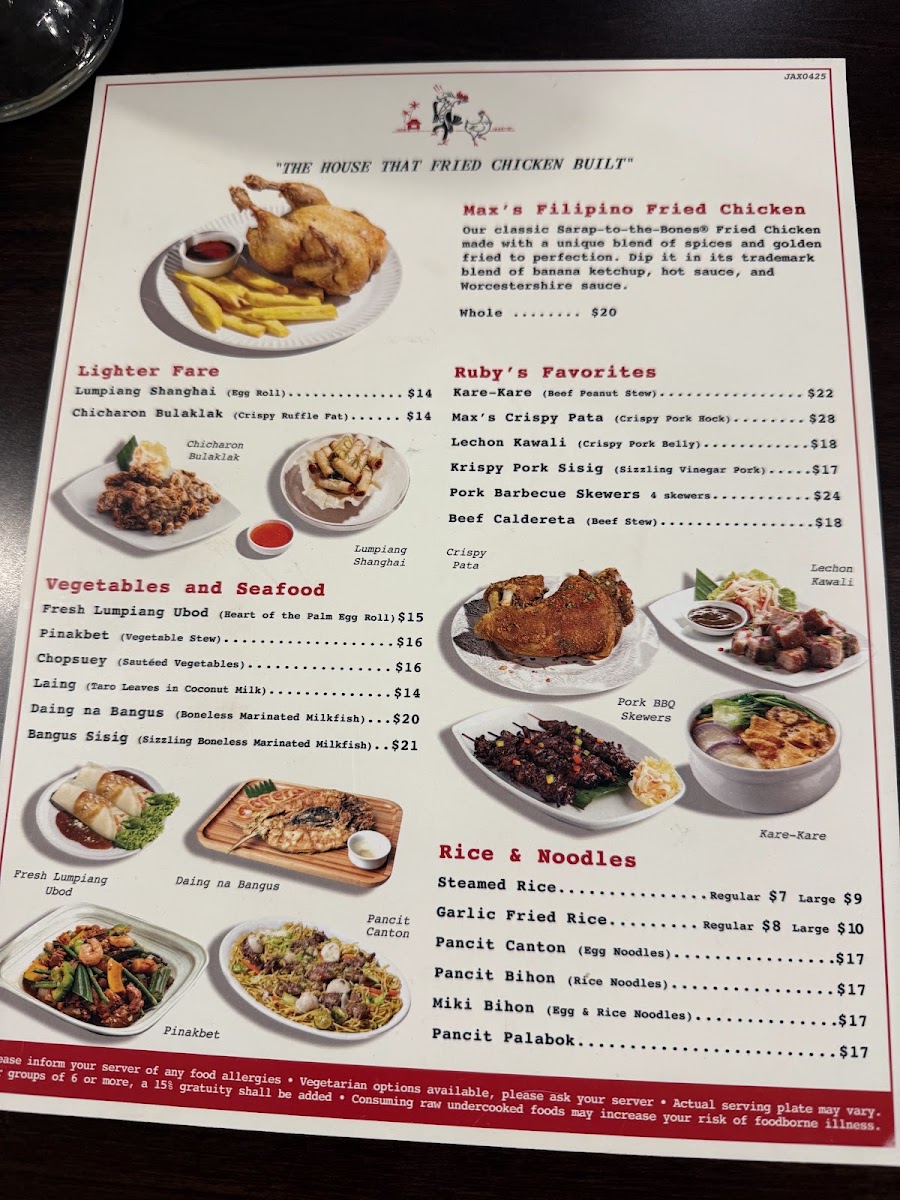 Max's Restaurant Jacksonville menu board