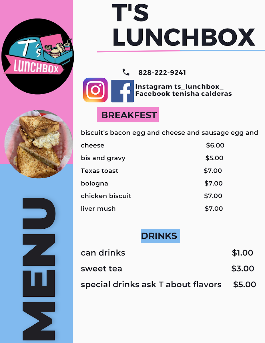 T's Lunchbox menu board