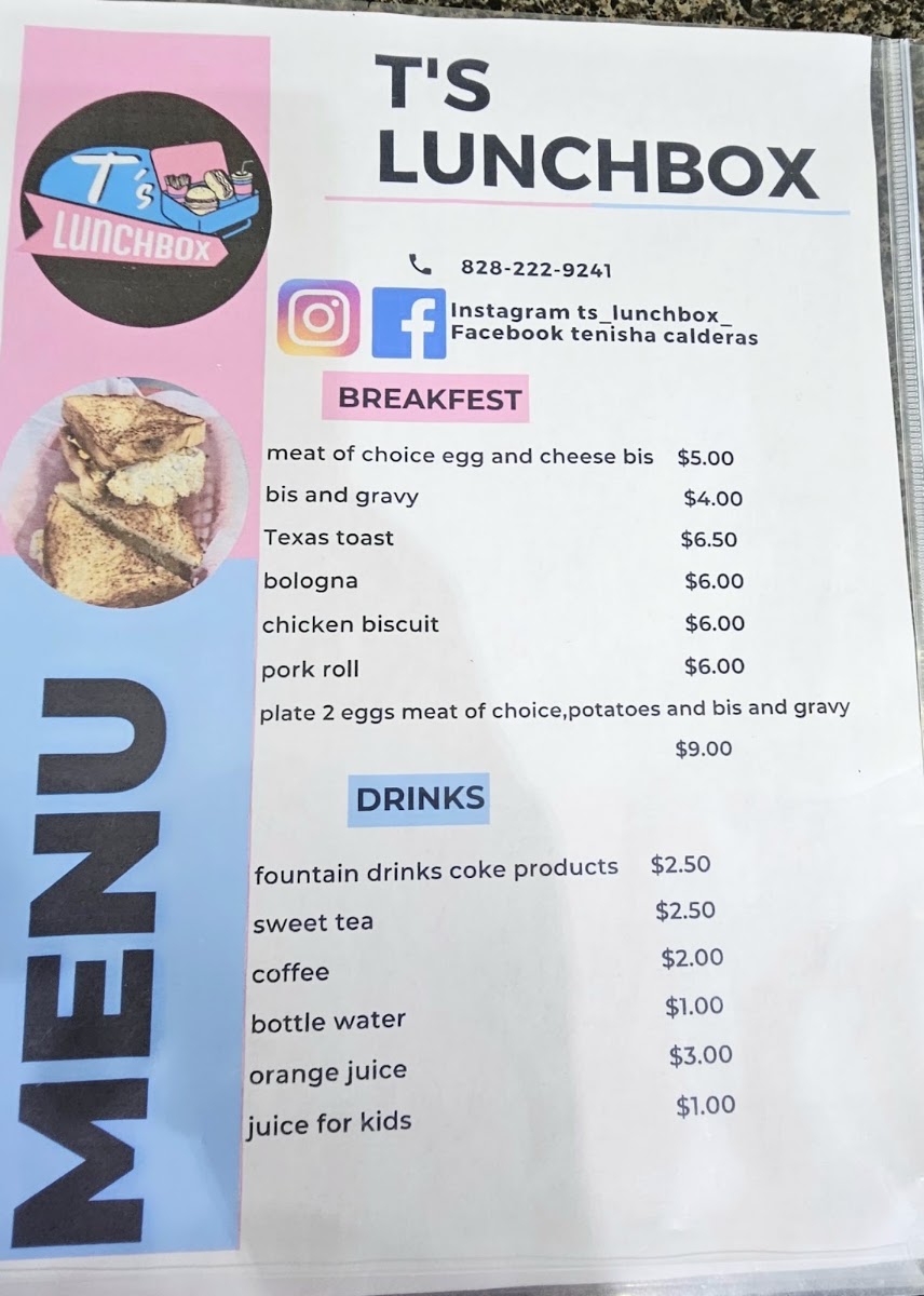 T's Lunchbox menu board