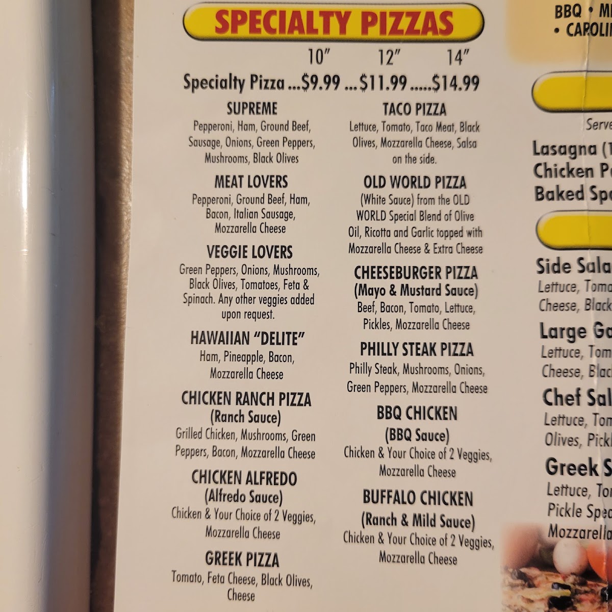Pizza and Then Some menu board