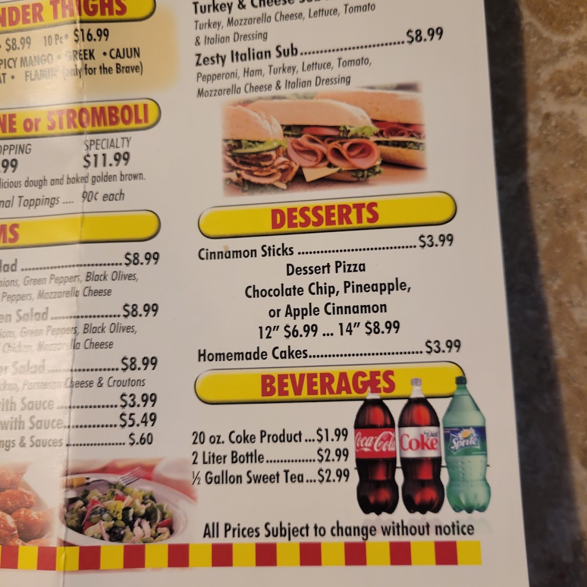 Pizza and Then Some menu board
