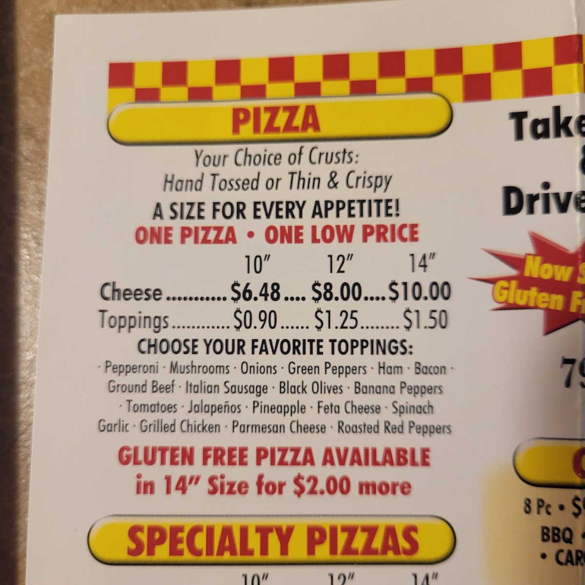 Pizza and Then Some menu board