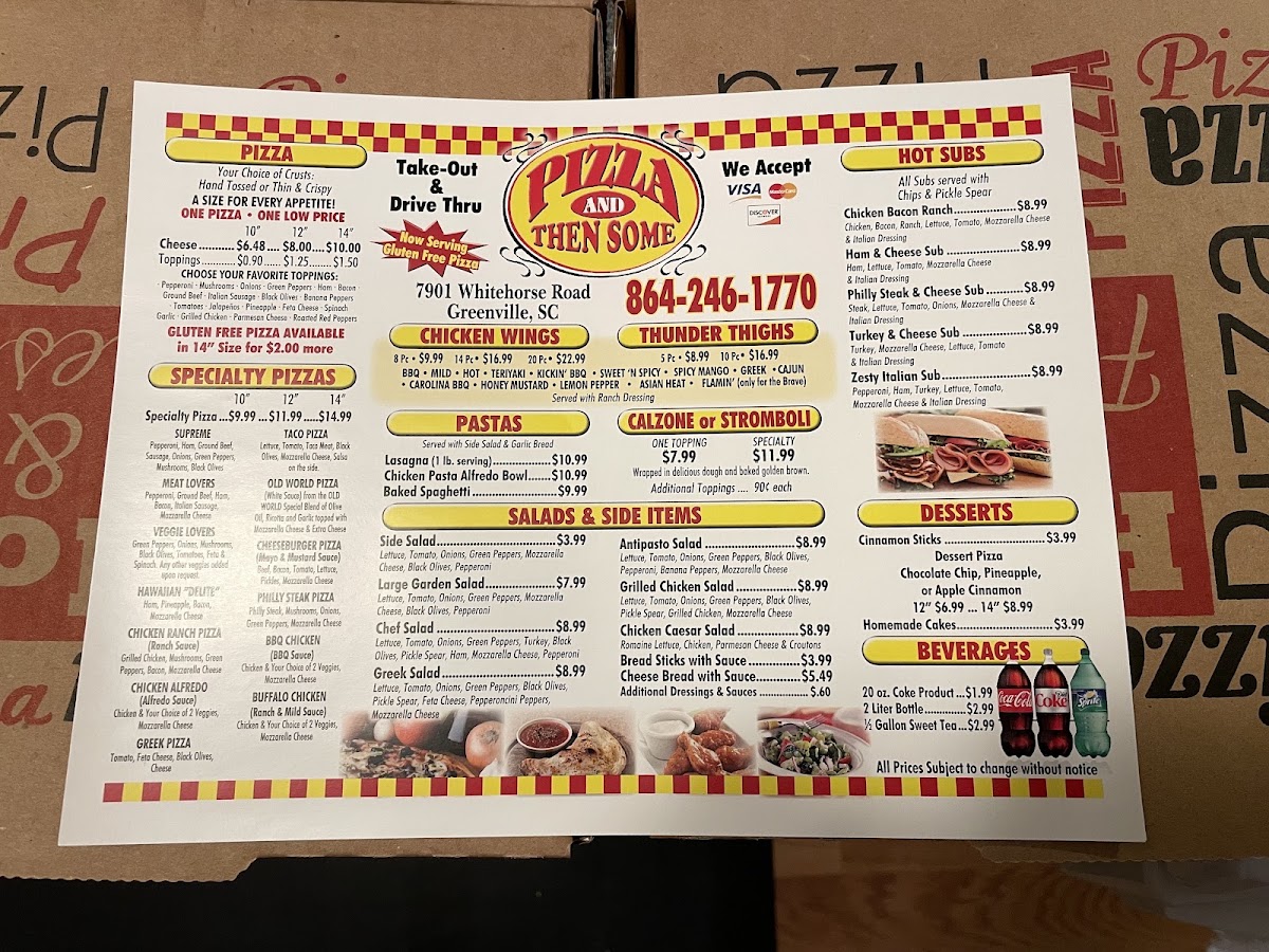 Pizza and Then Some menu board