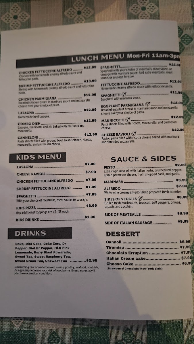 Joe's Italian Coffeyville menu board