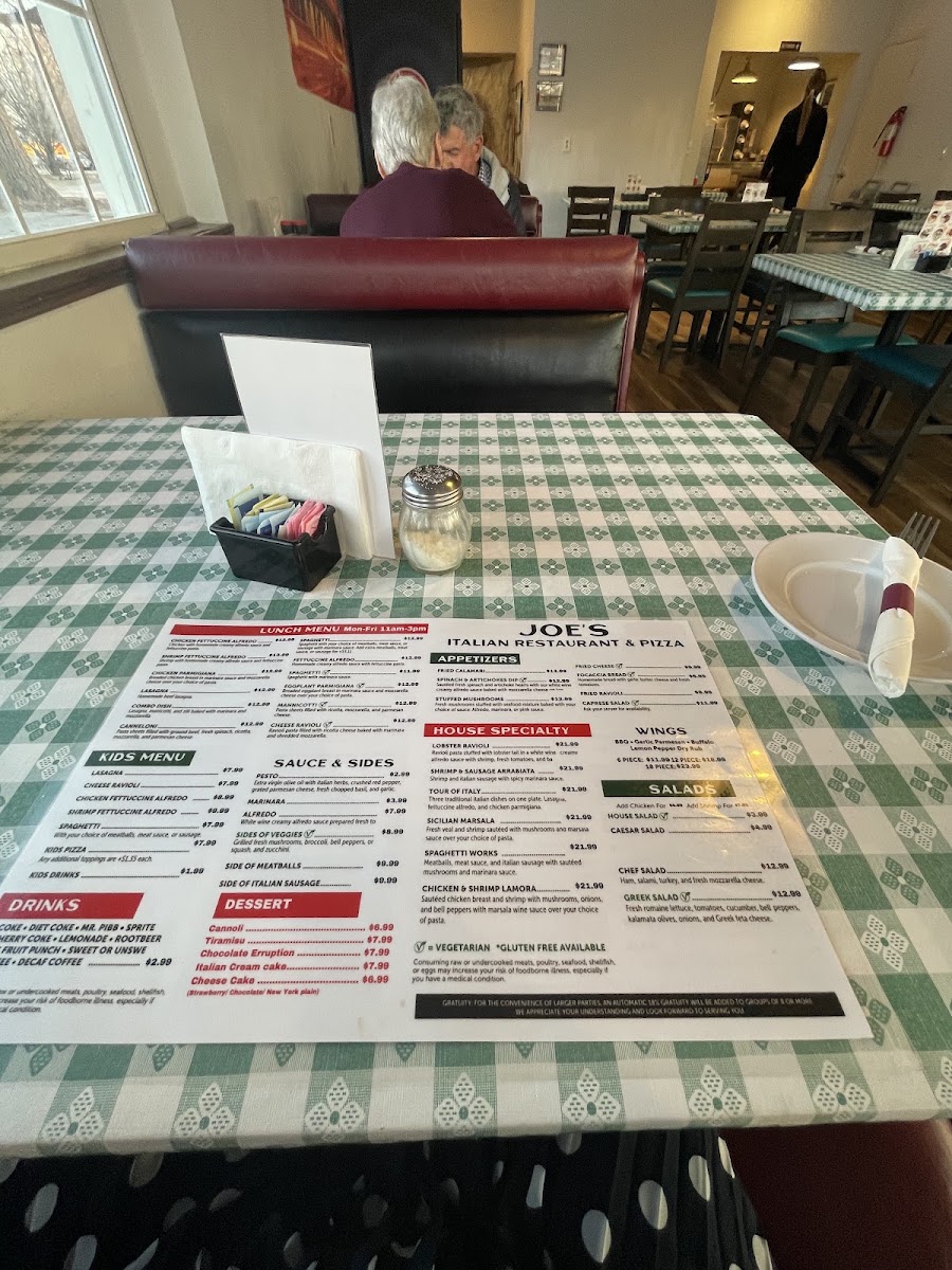 Joe's Italian Coffeyville menu board