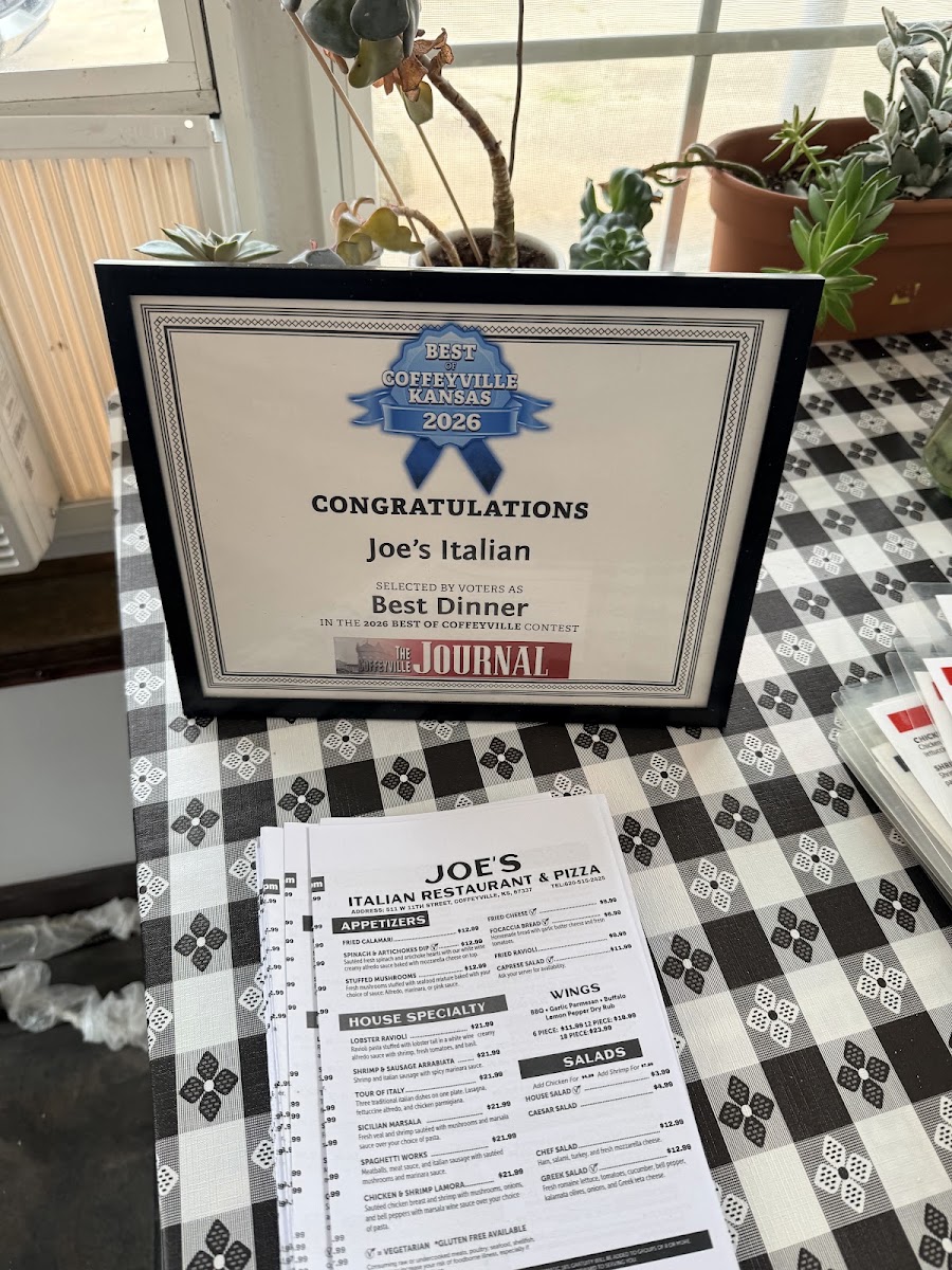 Joe's Italian Coffeyville menu board