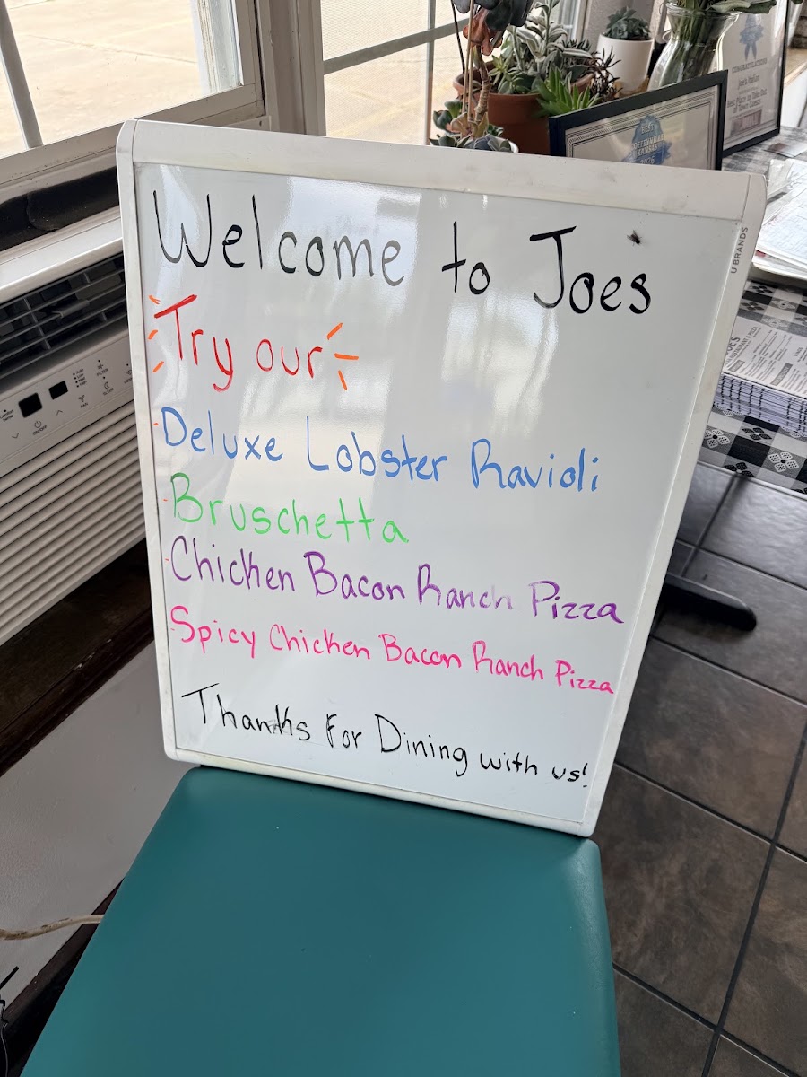 Joe's Italian Coffeyville menu board