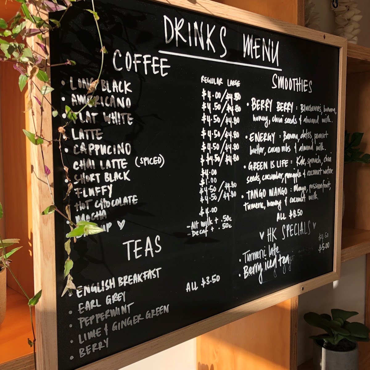Honest Kitchen menu board
