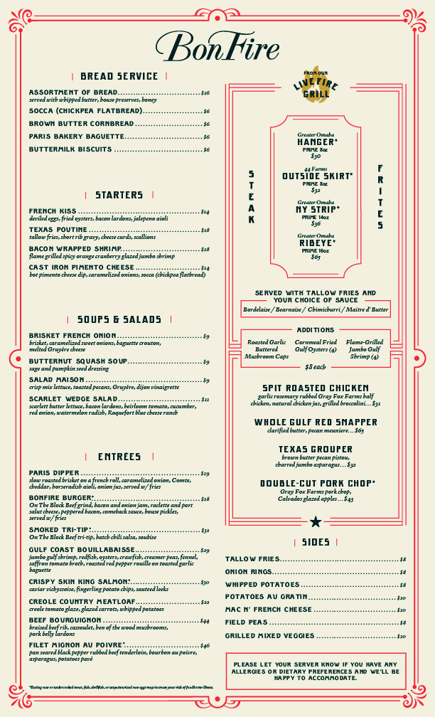 BonFire menu board