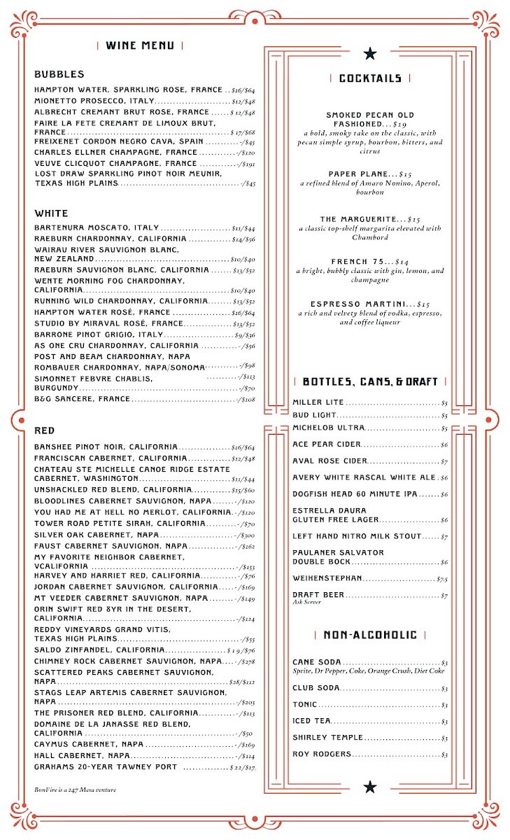 BonFire menu board