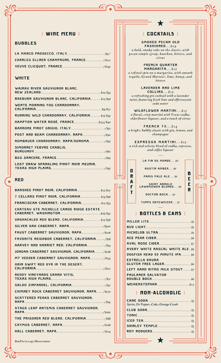 BonFire menu board