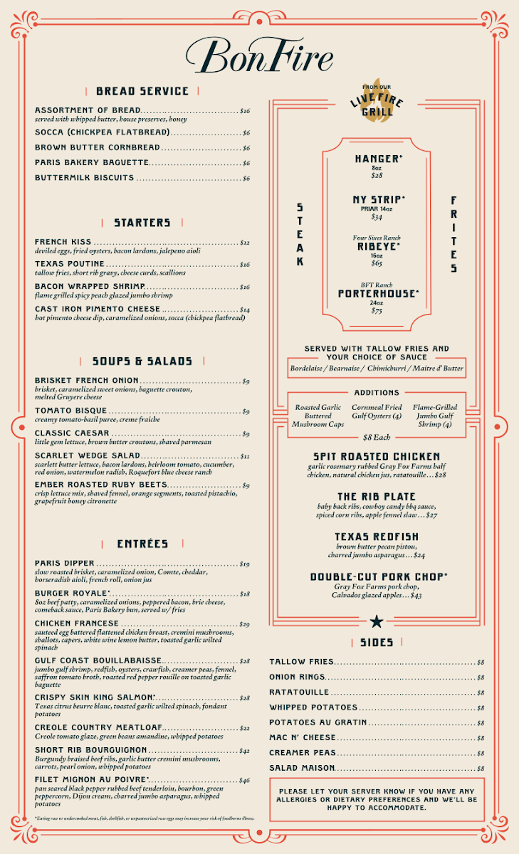 BonFire menu board