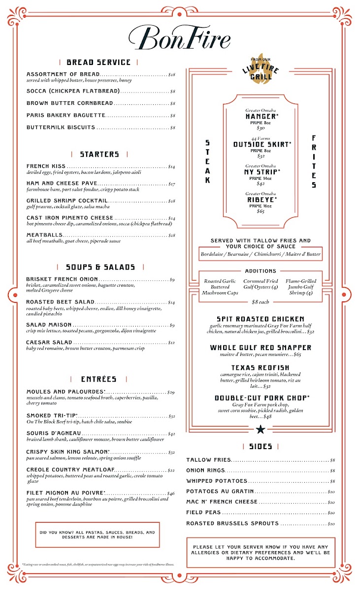 BonFire menu board