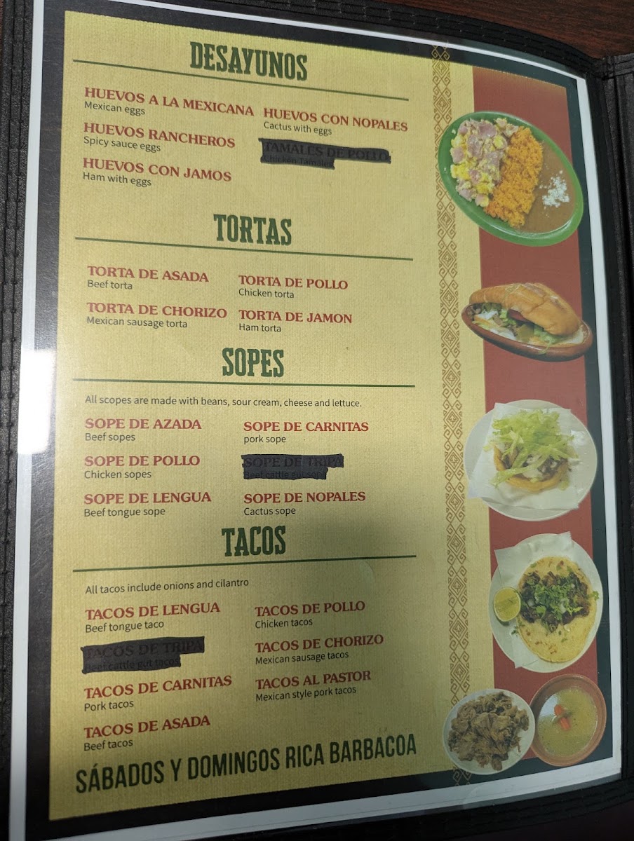 Los Abuelos Mexican Restaurant, LLC menu board