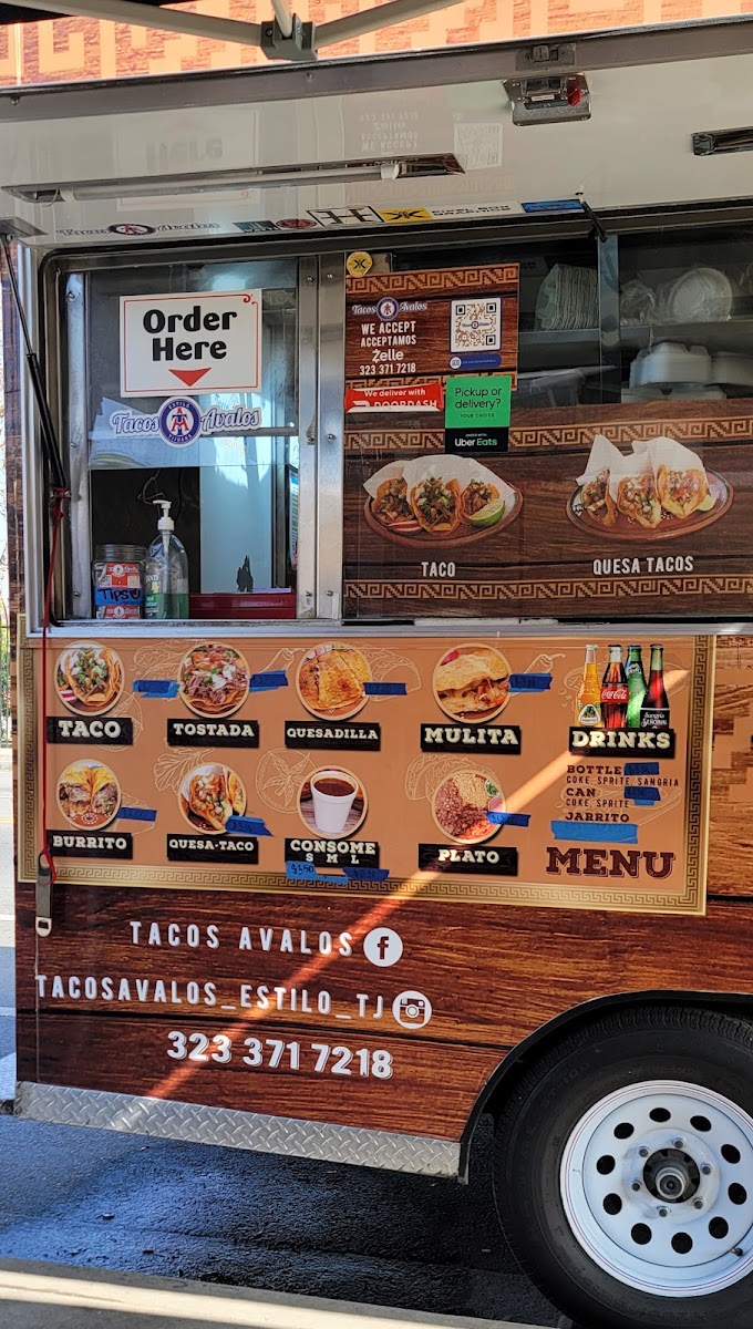 Tacos Avalos Birria de res estilo T.J. menu board