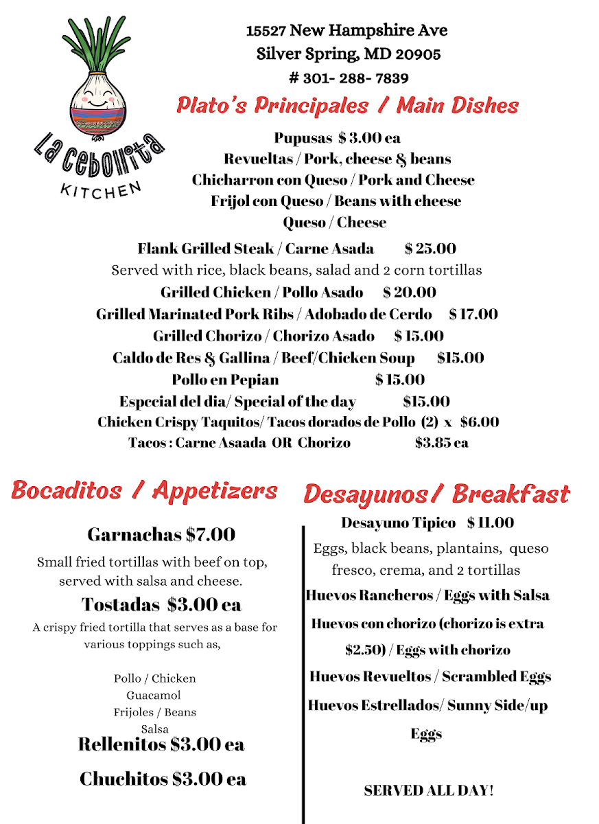 La Cebollita Kitchen menu board