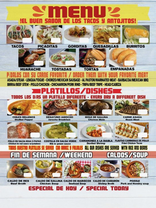 El buen sabor menu board