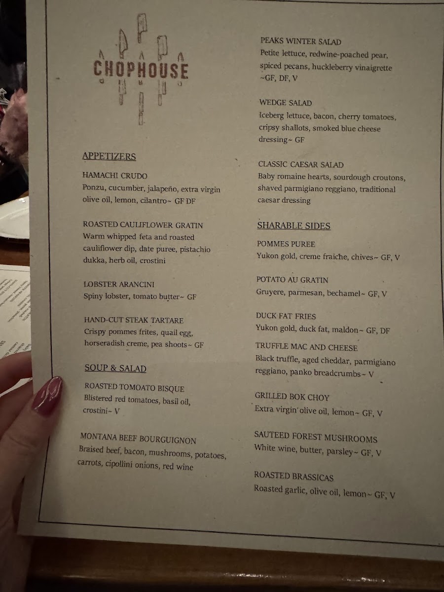 Peaks Restaurant menu board