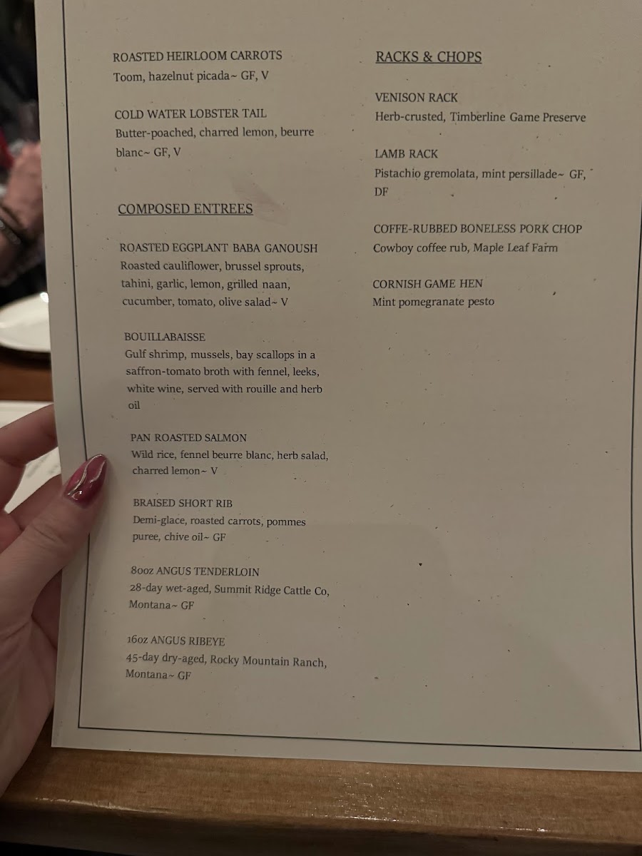 Peaks Restaurant menu board