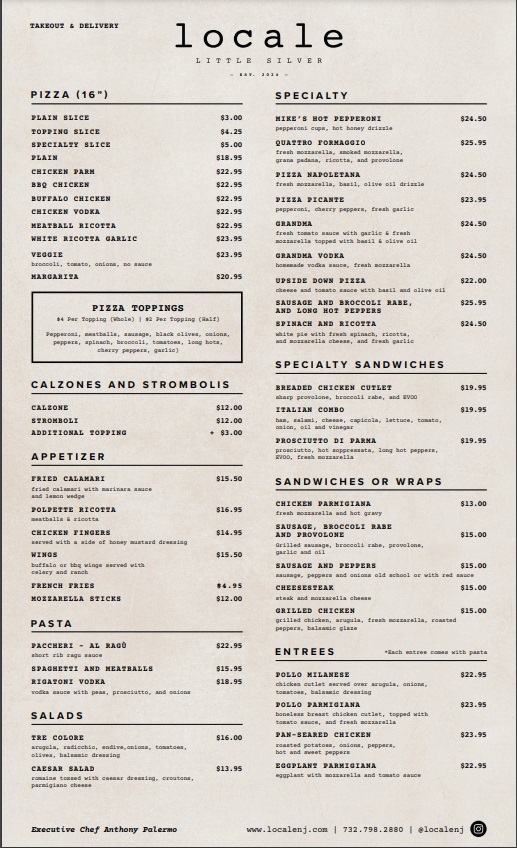 Locale menu board
