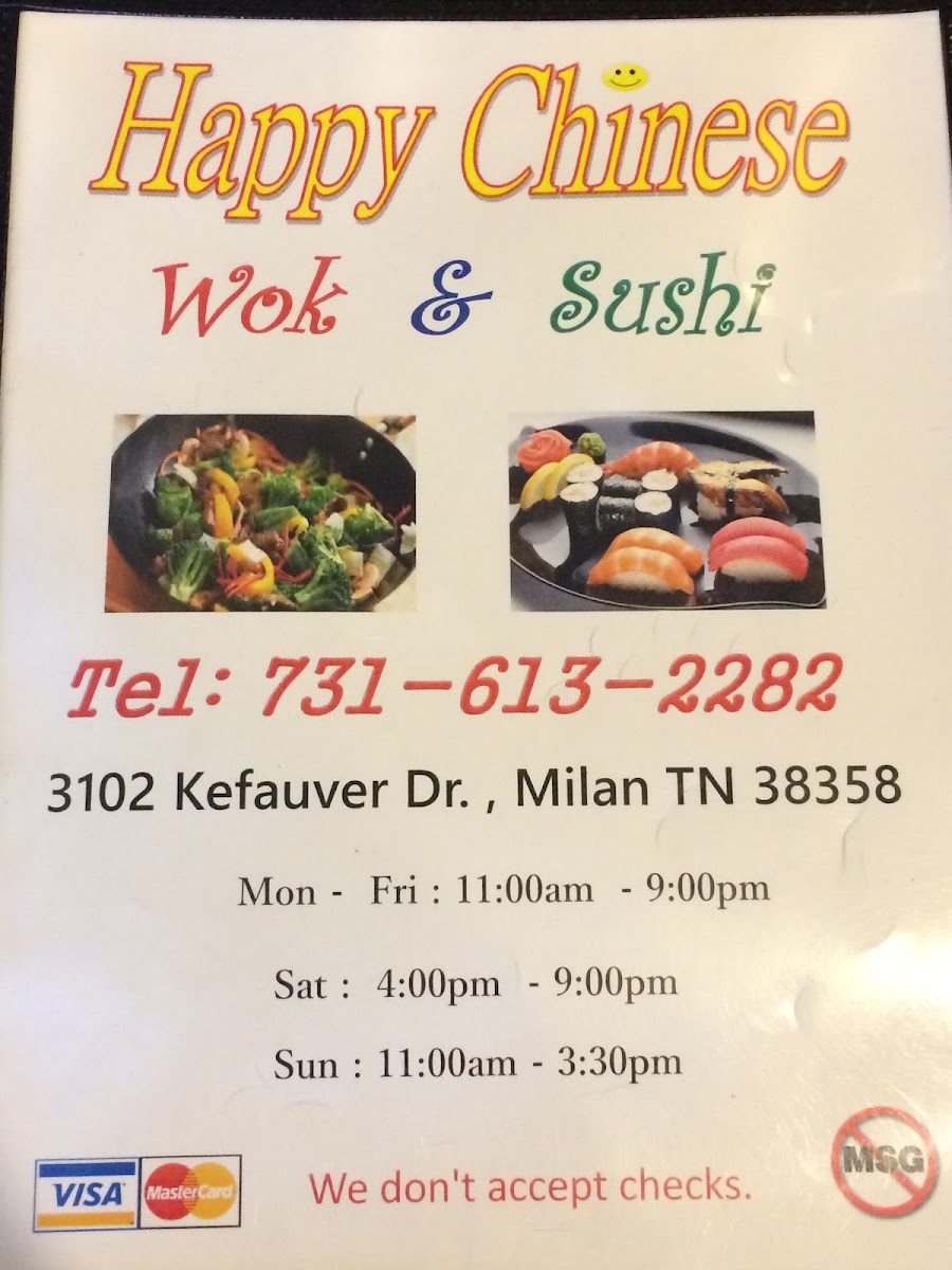 Happy Chinese | Wok & Sushi menu board