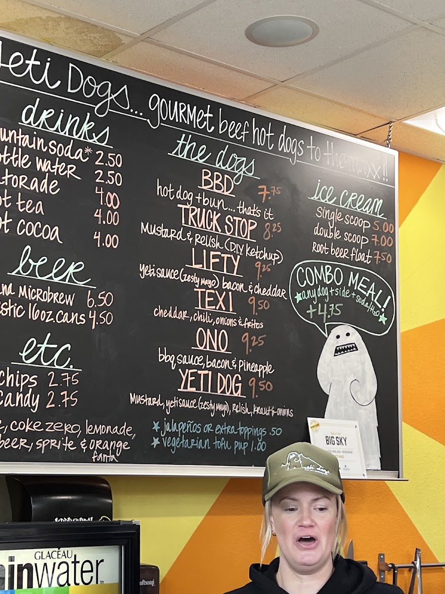 Yeti Dogs menu board
