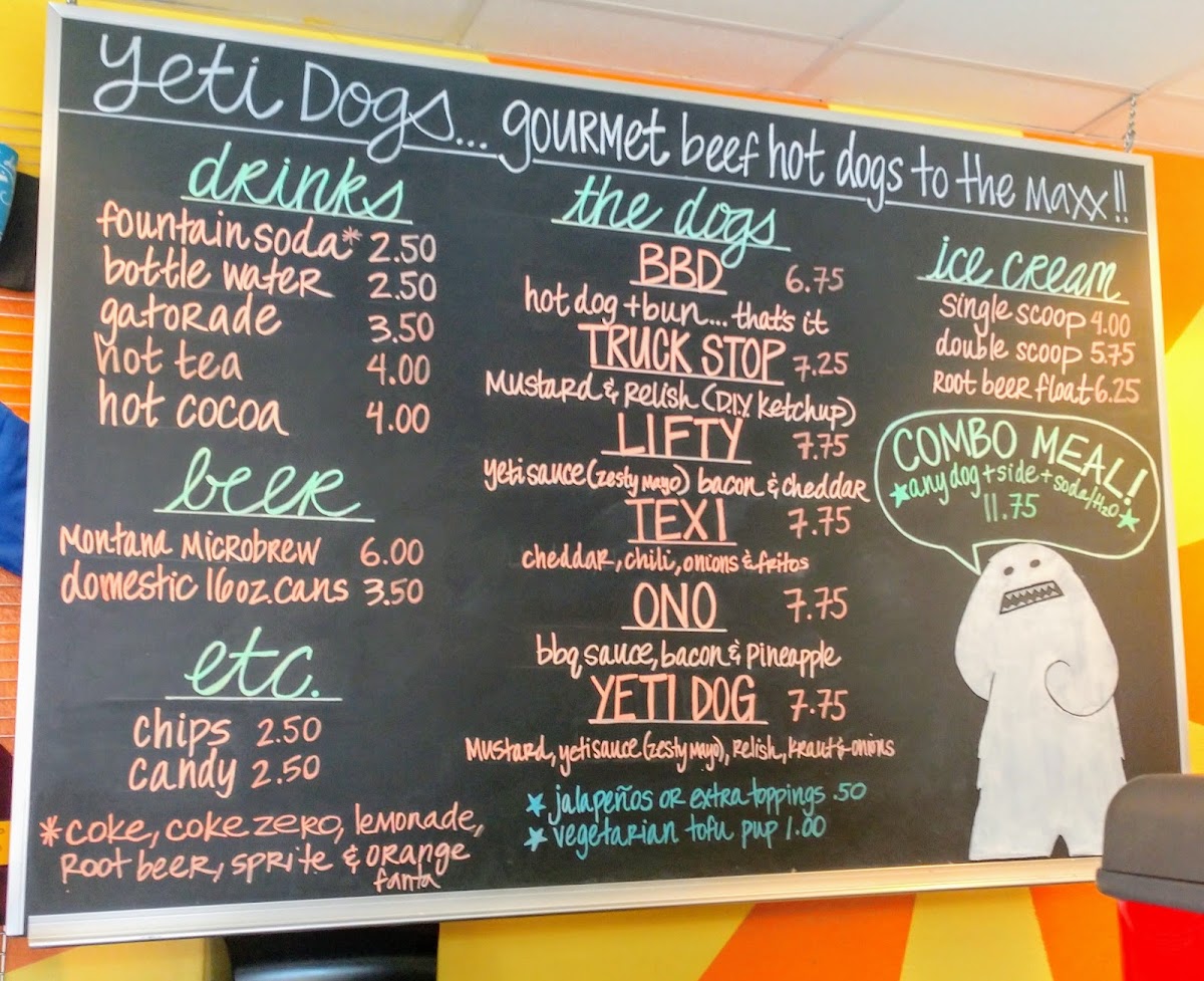 Yeti Dogs menu board