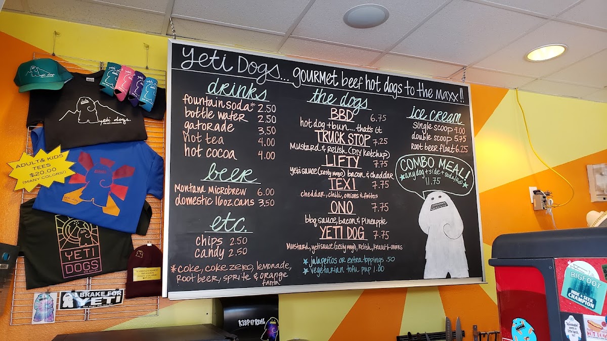 Yeti Dogs menu board