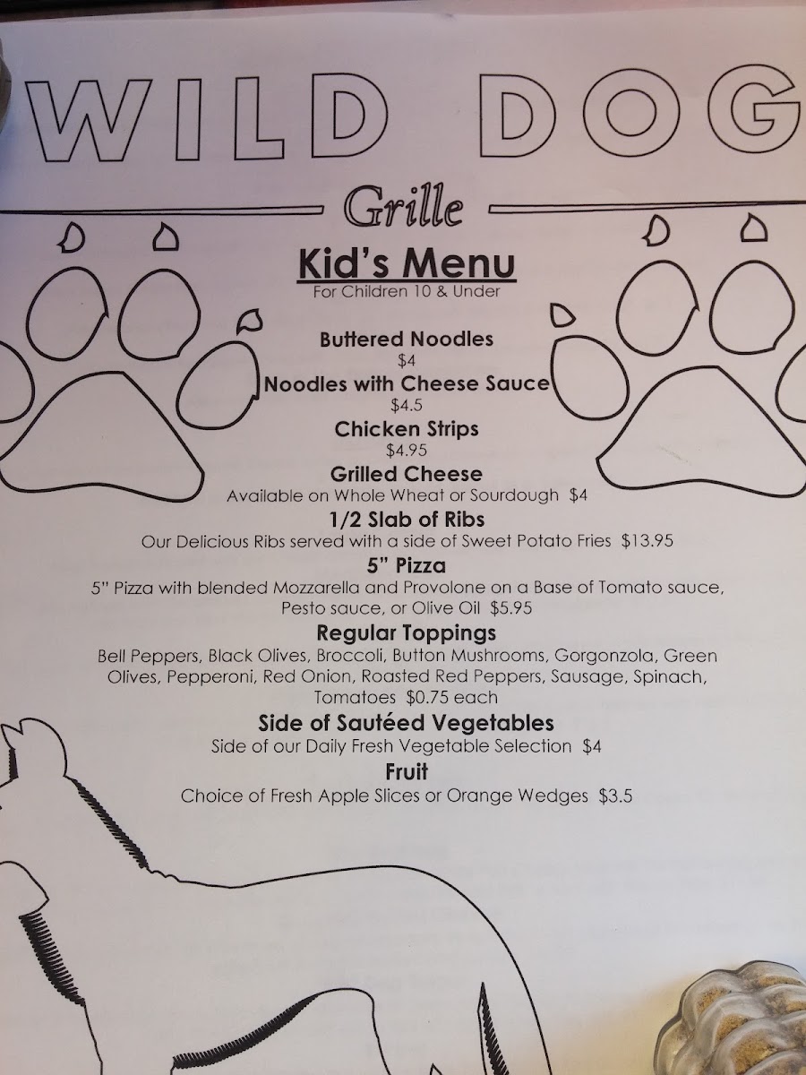 The Wild Dog menu board