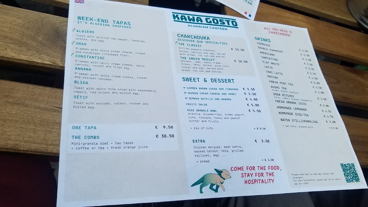 Kawa Gosto menu board
