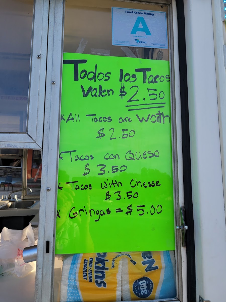 Dr. Rocco's Tacos menu board
